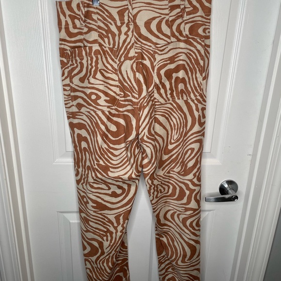 Maeve Colette Wide Leg Linen Blend Hi Rise Pants Zebra Swirl Brown Cream 31 - Picture 3 of 15